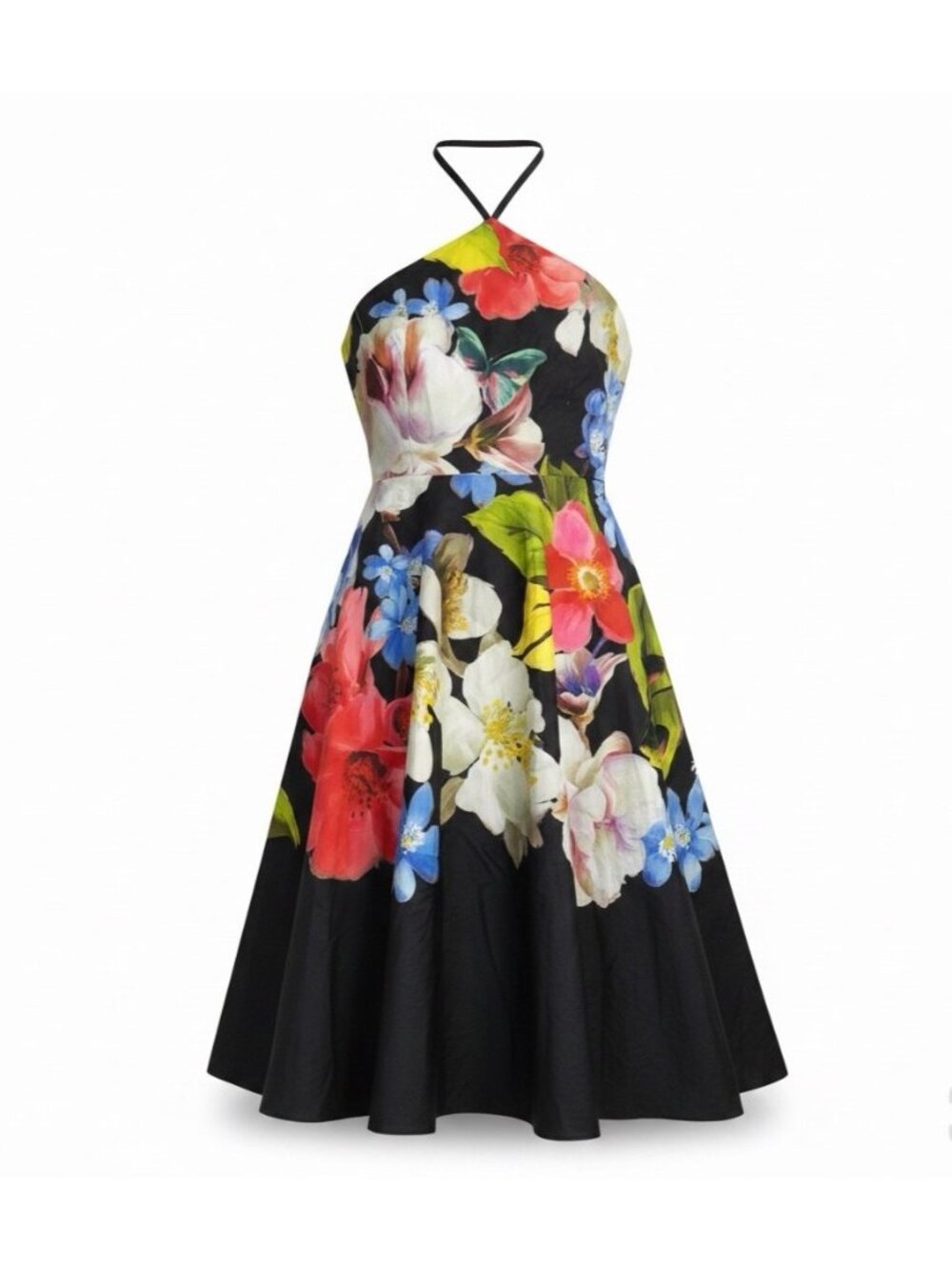 Ted Baker Womens Black Floral Halter Neck Midi Dress Size Size 2